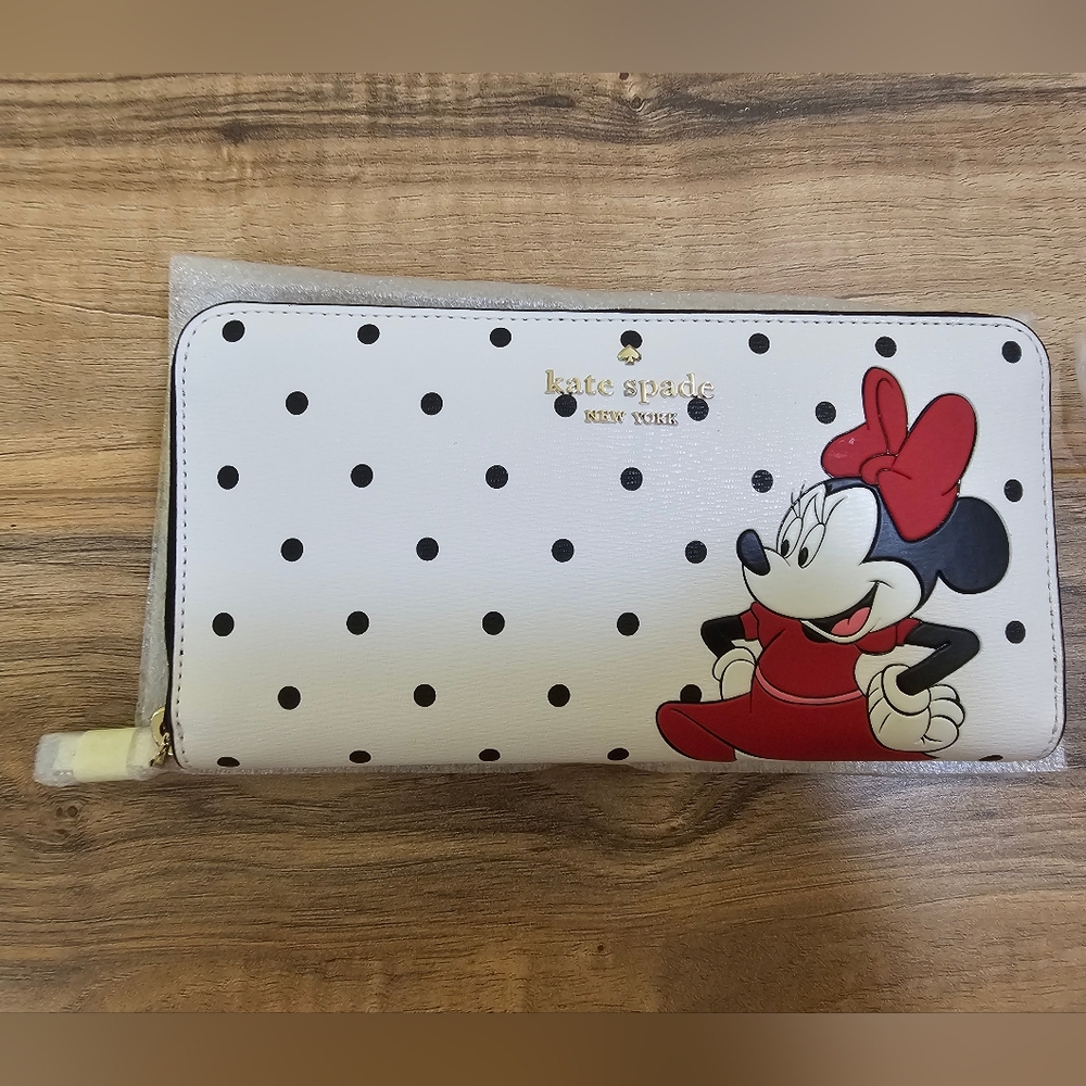 DisneyxKate Spade Minnie Mouse tote reversible black polka dot+matching wallet - Picture 4 of 17